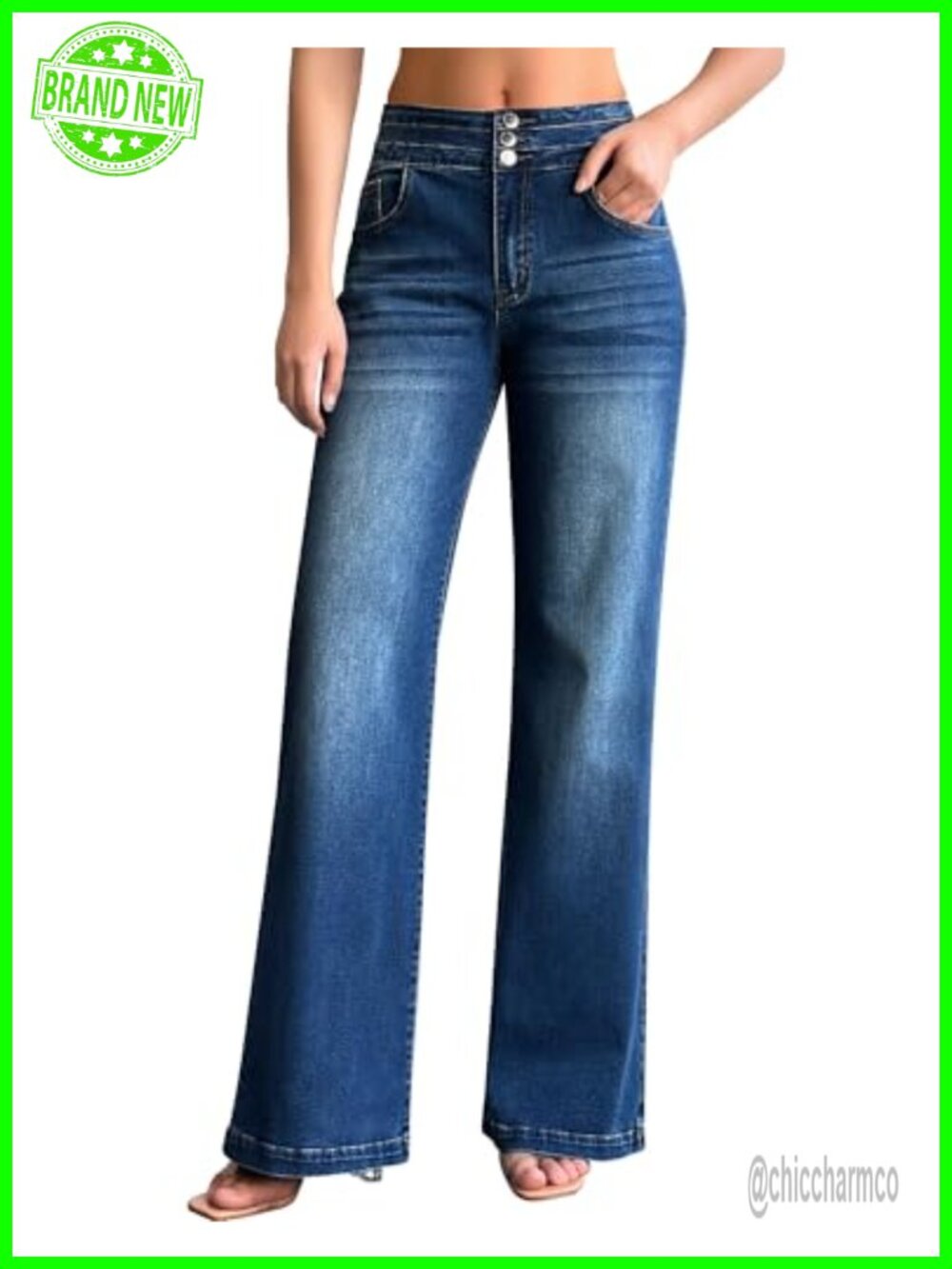 Women's Wide Leg Jeans High Waisted Stretch Baggy Denim Pants